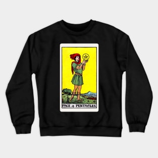 Card #74 - Page Of Pentacles - Rider Waite Smith Tarot Crewneck Sweatshirt